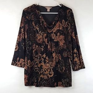 White Stag Floral Drape Collar Stretch Pullover Size L 12-14